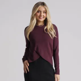 Burgundy Cropped Front Cross Layer Sweater