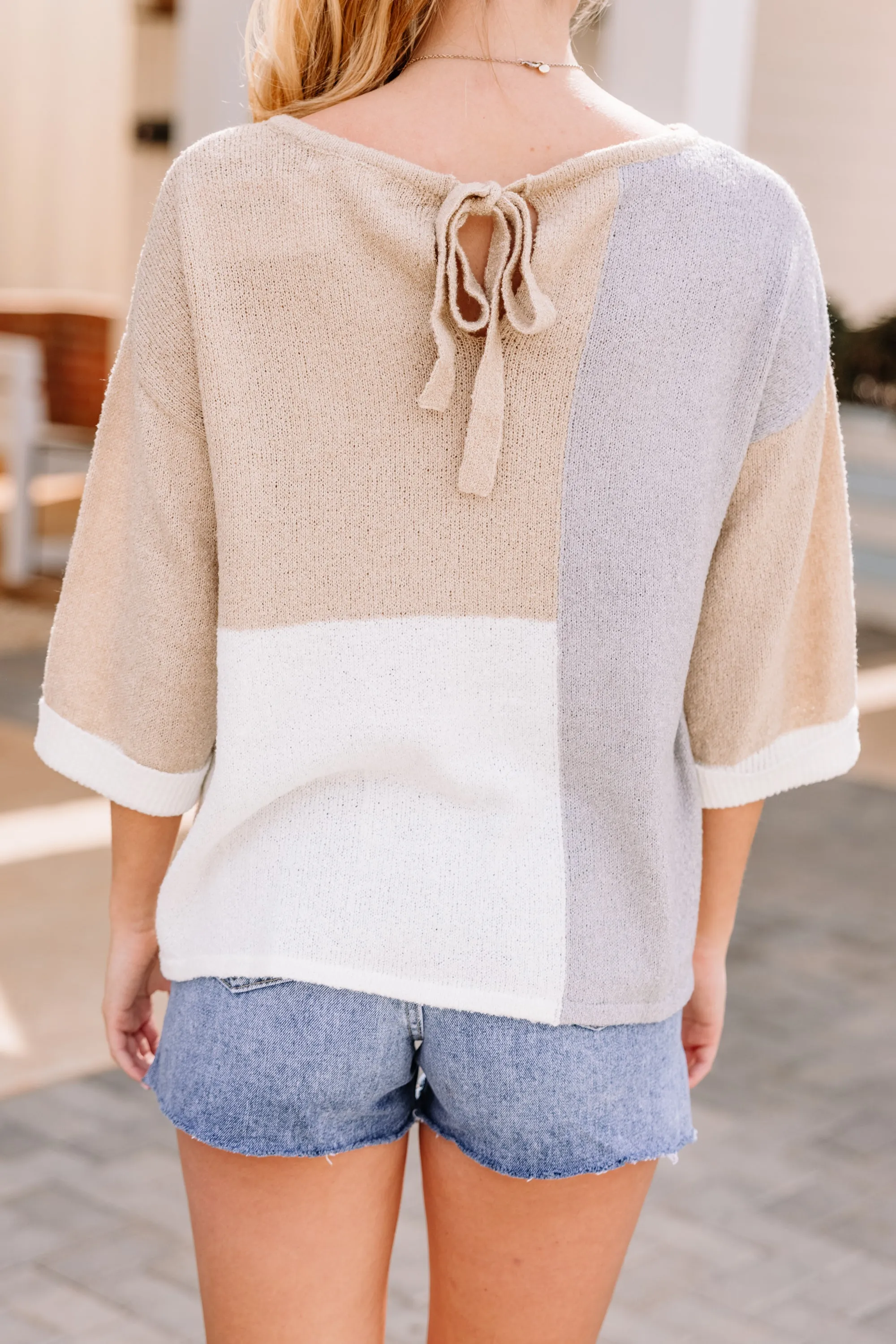 But Of Course Taupe Brown Colorblock Sweater