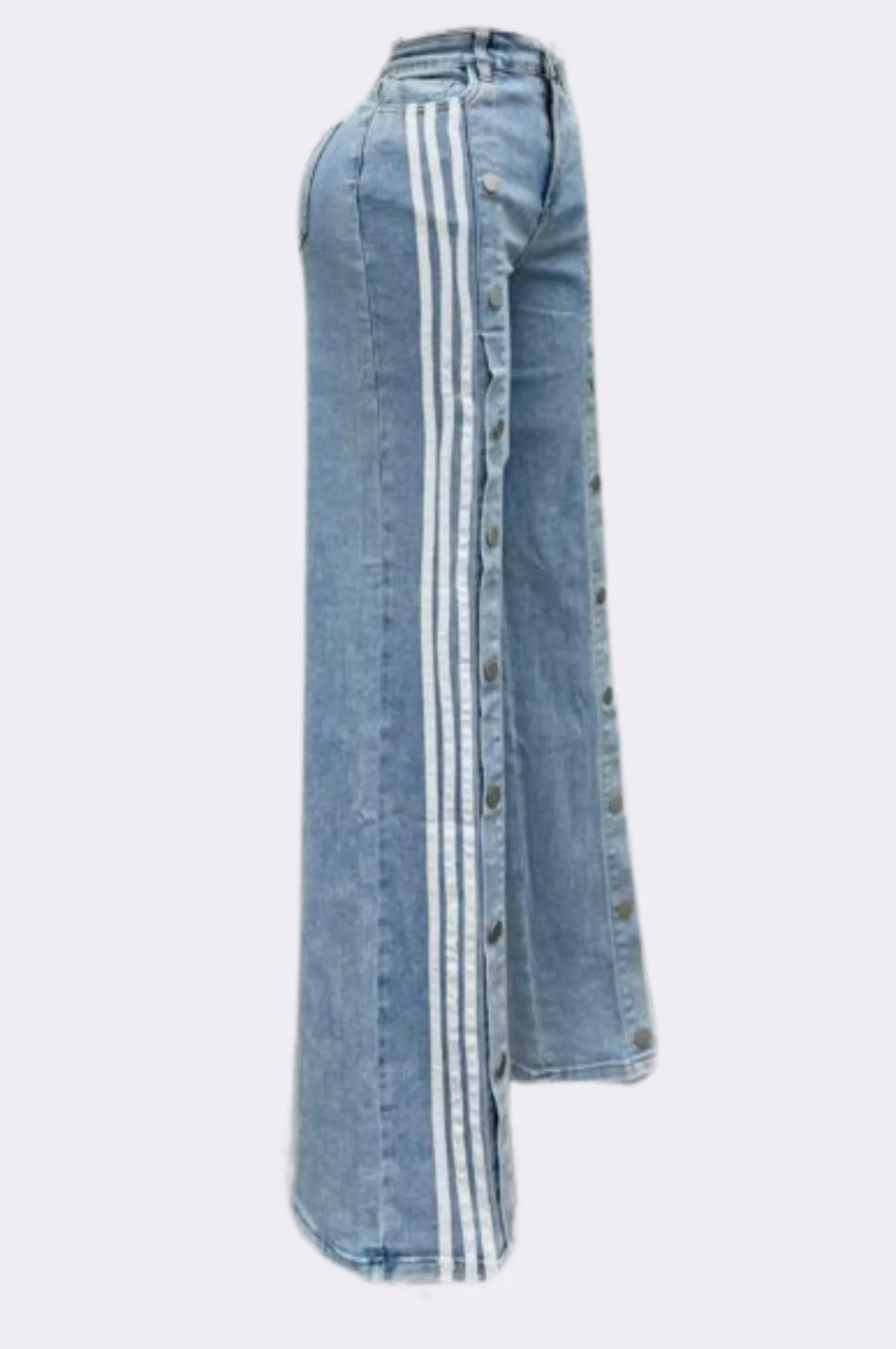 Buttons Track Wide Leg Denim Jeans