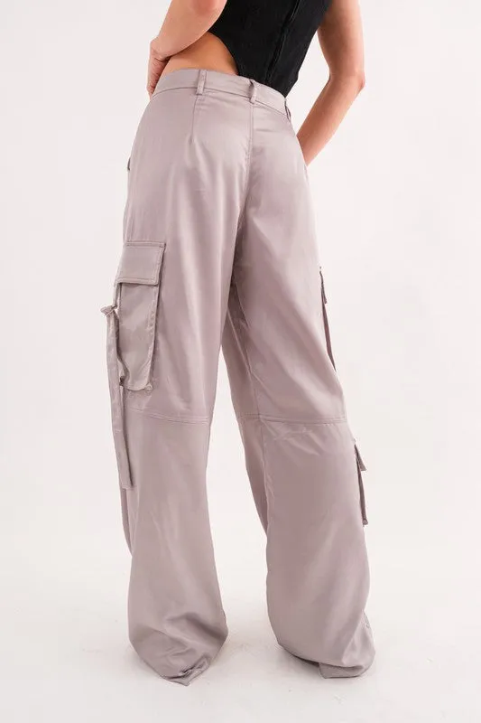 Cargo Pant With Buckle Strap Pockets Grey