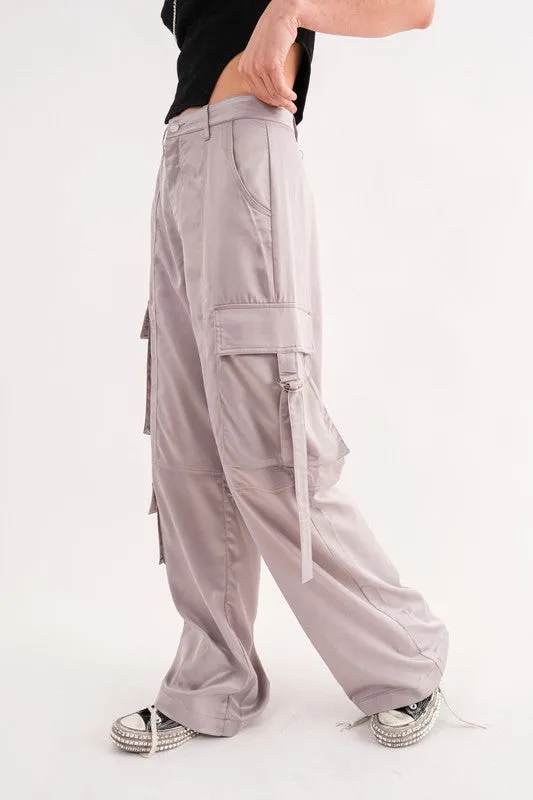 Cargo Pant With Buckle Strap Pockets Grey