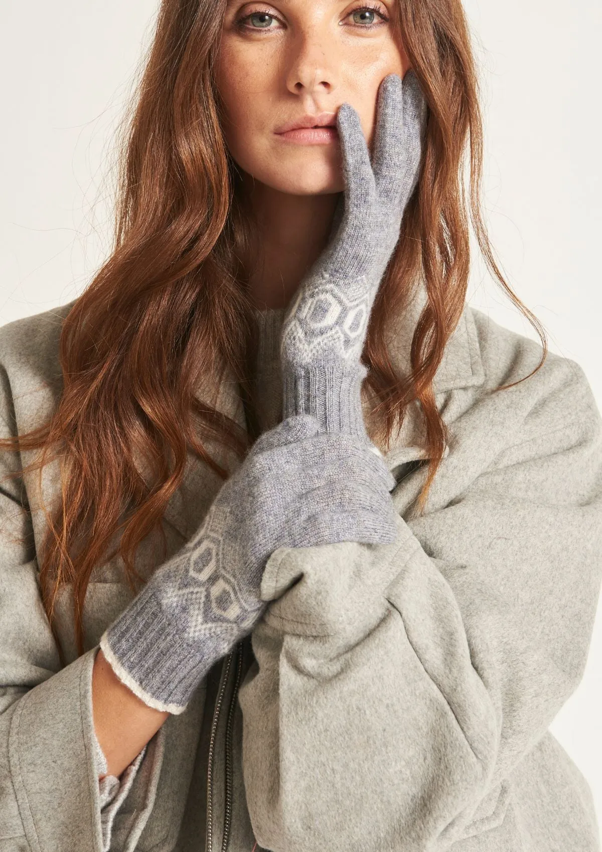 Cashmere Fair Isle Glove in Monument Grey