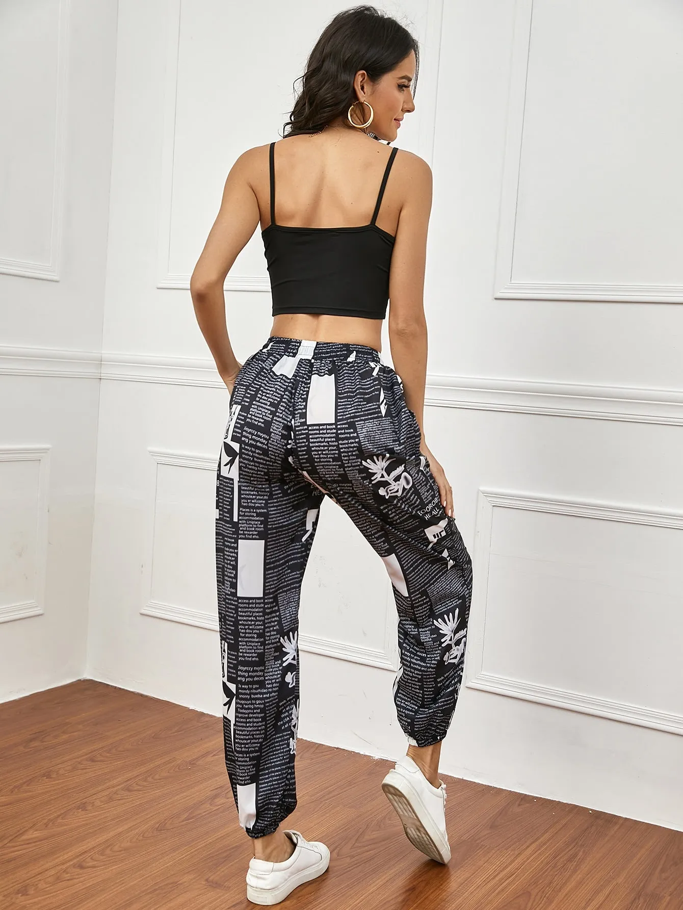 Casual Graphic Drawstring Natural Cropped Women Pants