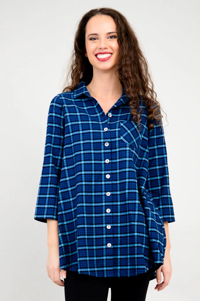 Celine Tunic, Blueberry Plaid, Cotton Flannel