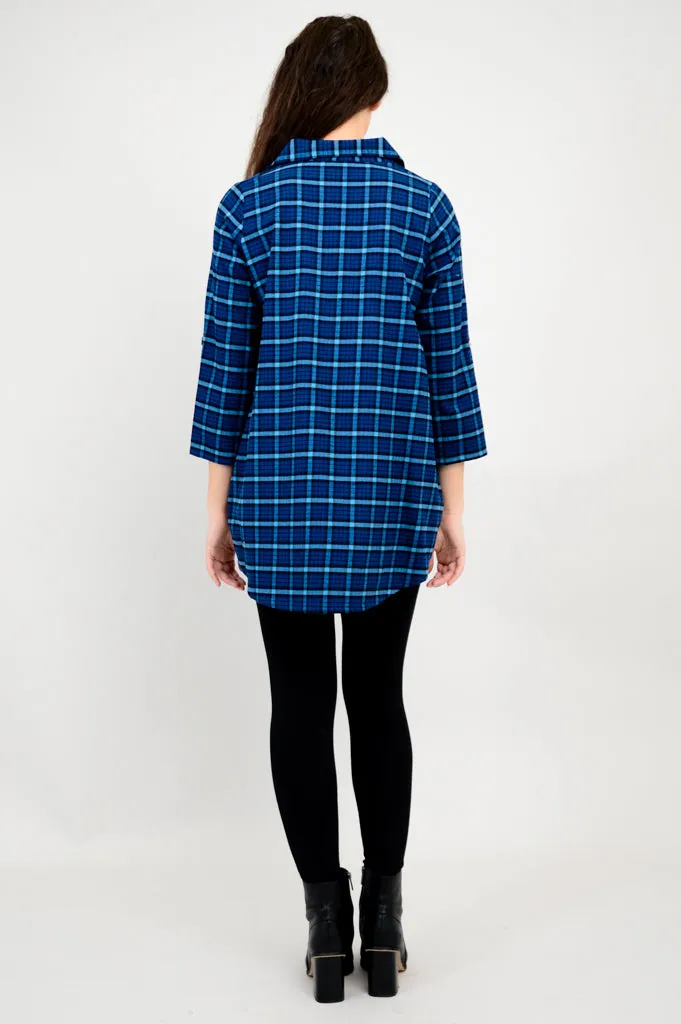 Celine Tunic, Blueberry Plaid, Cotton Flannel