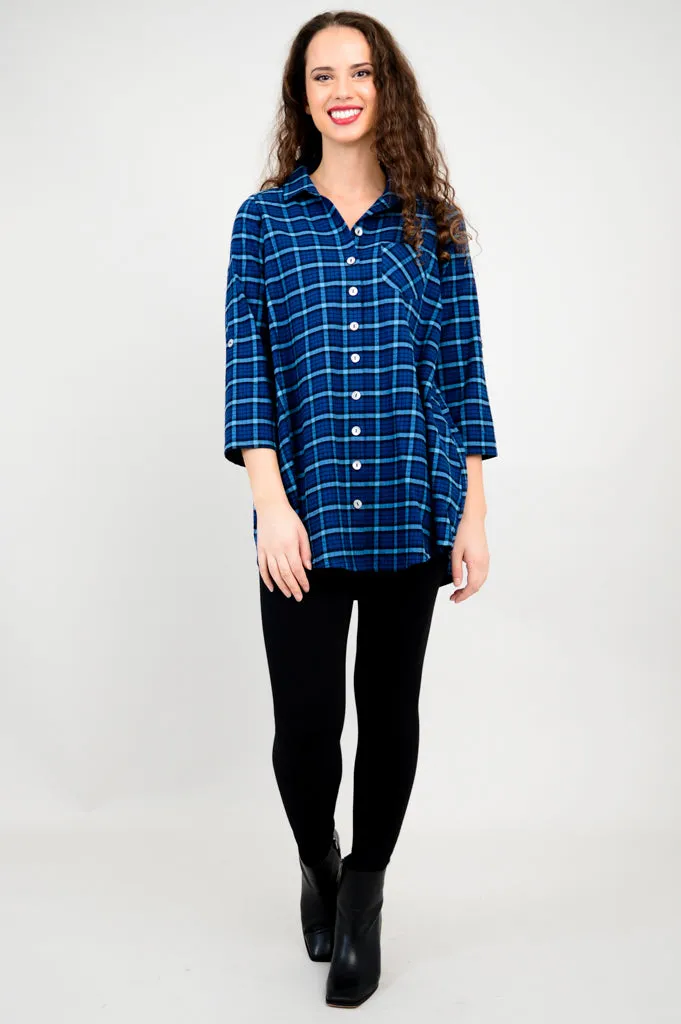 Celine Tunic, Blueberry Plaid, Cotton Flannel