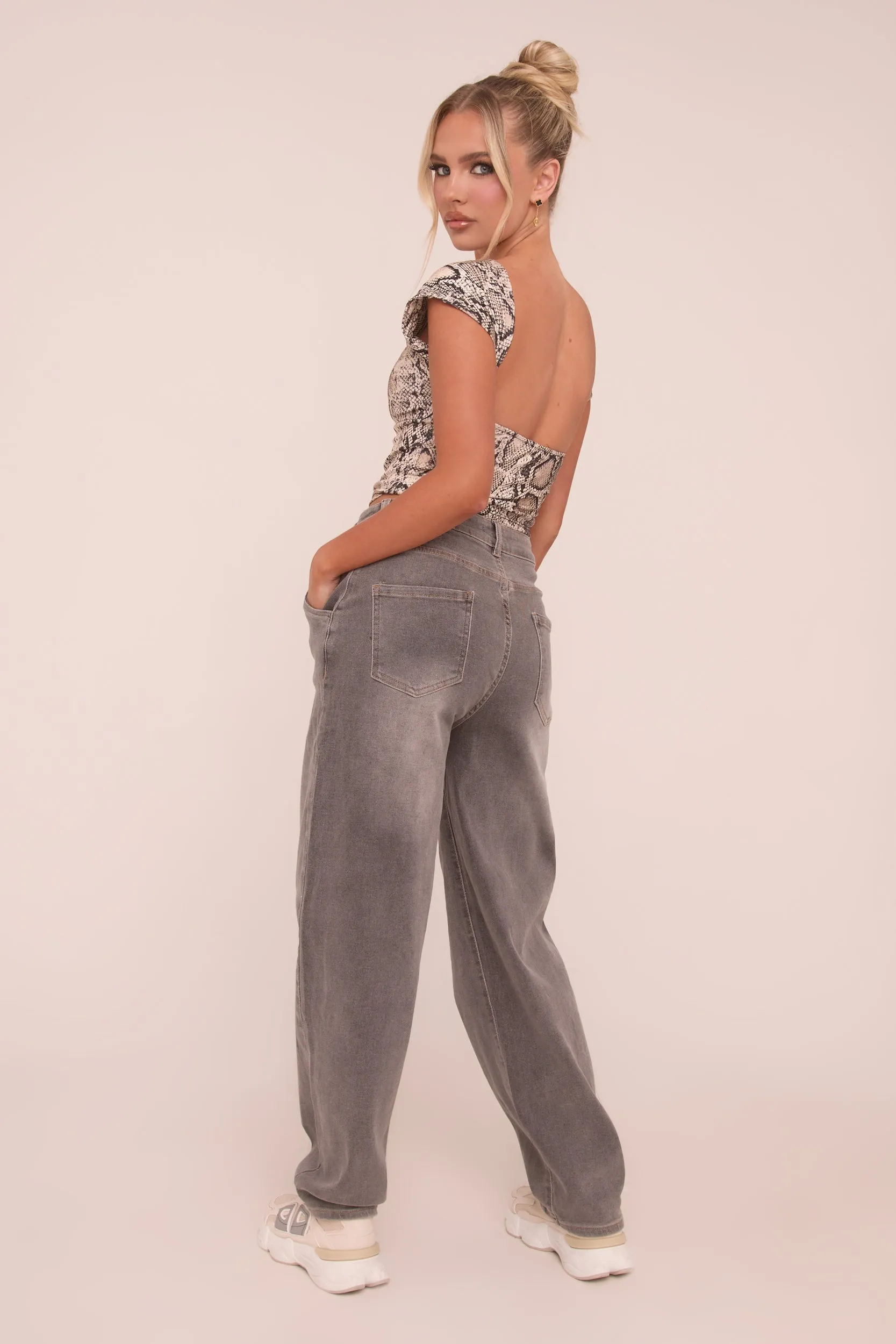 Charcoal High Waist Stretch Mom Jeans - Harriet