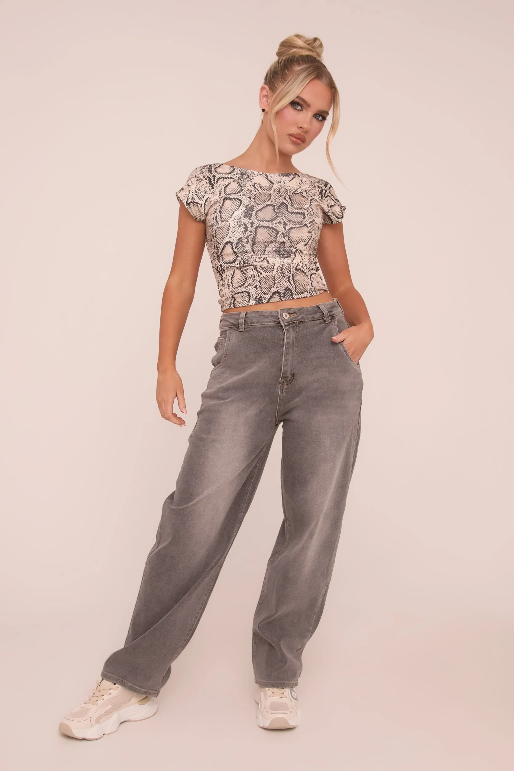 Charcoal High Waist Stretch Mom Jeans - Harriet