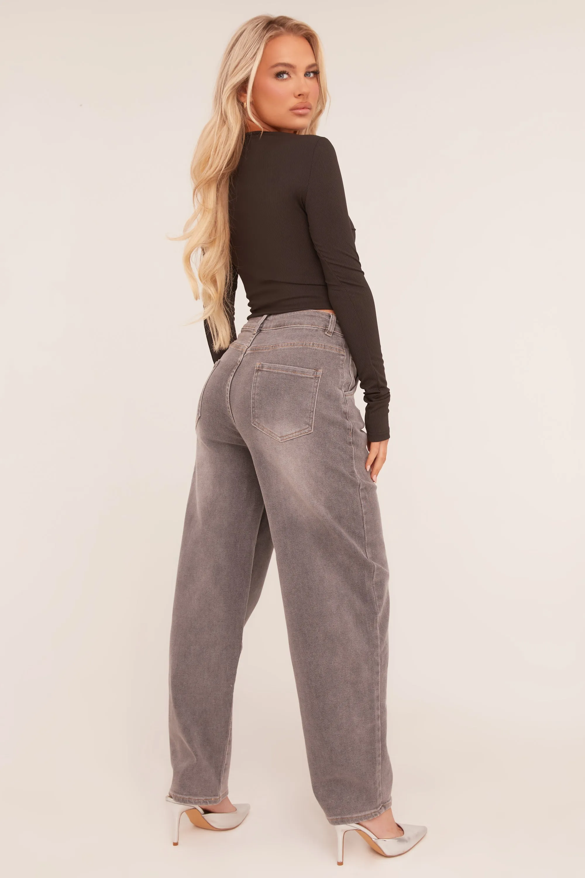 Charcoal High Waist Stretch Mom Jeans - Harriet