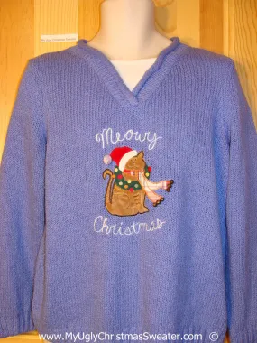 Cheap Blue Santa Cat Christmas Sweater