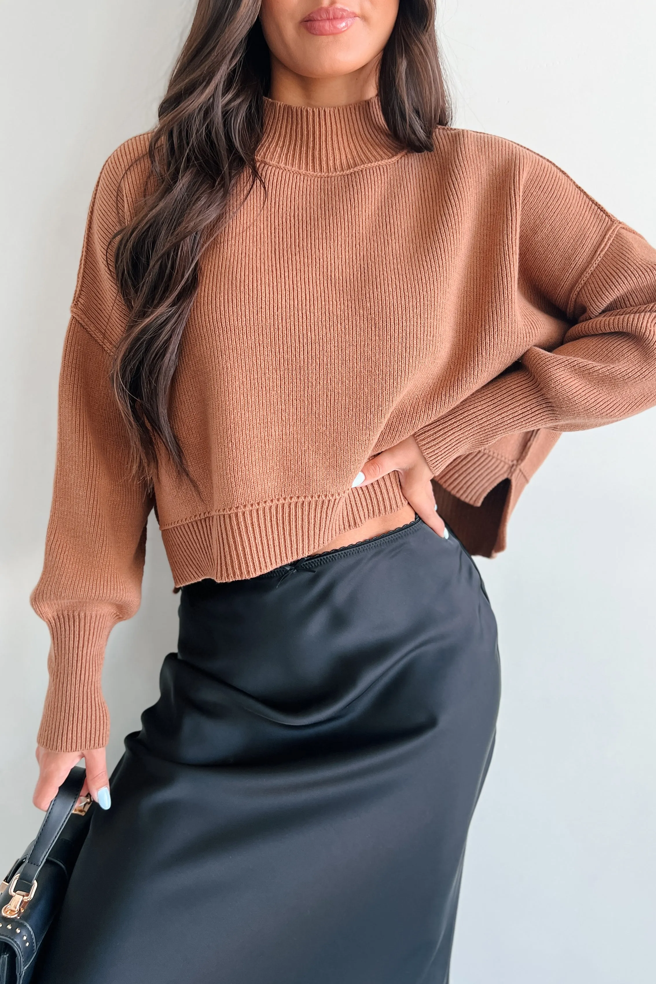 Cheerful Charm Oversized Zenana Crop Sweater (Deep Camel)