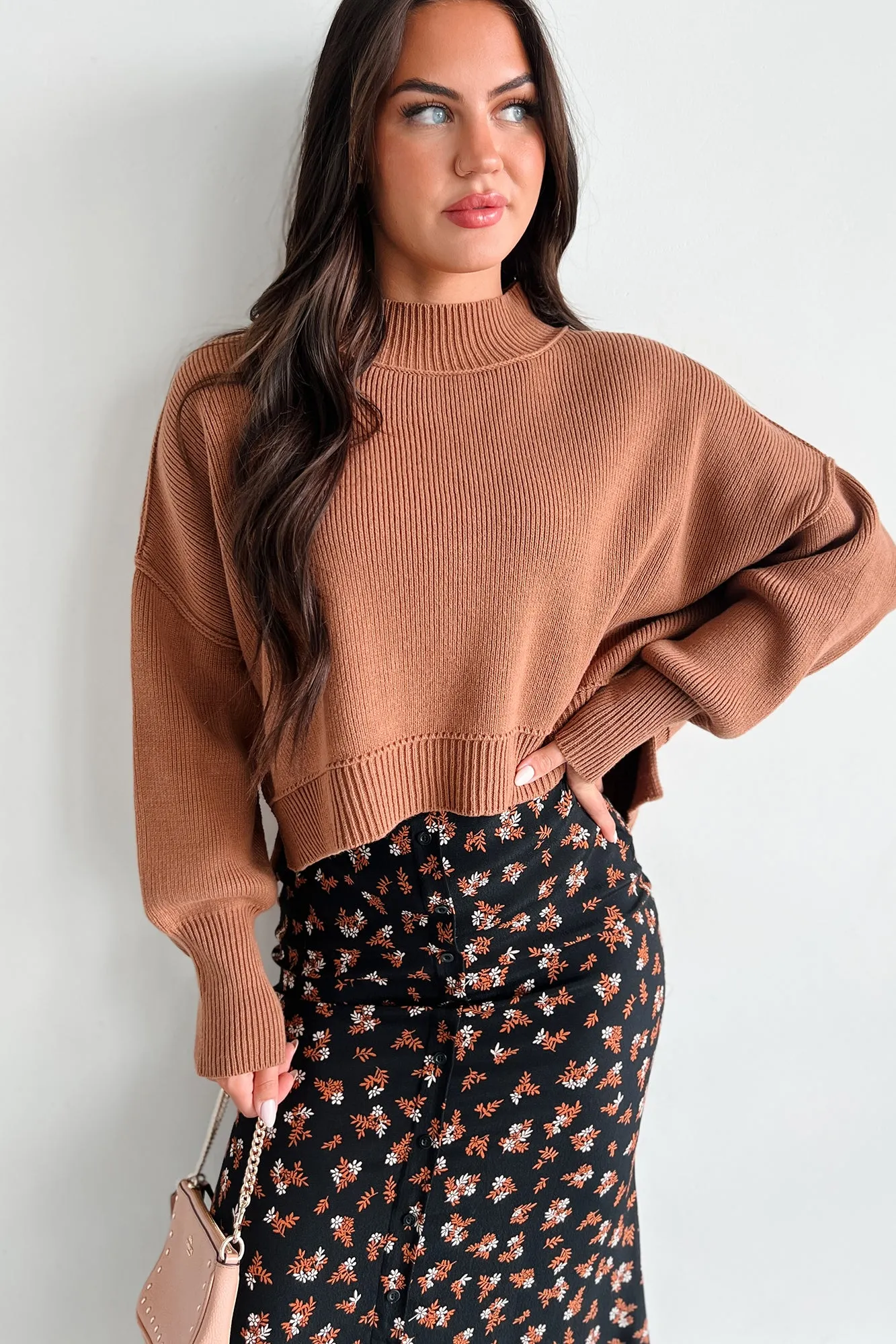 Cheerful Charm Oversized Zenana Crop Sweater (Deep Camel)