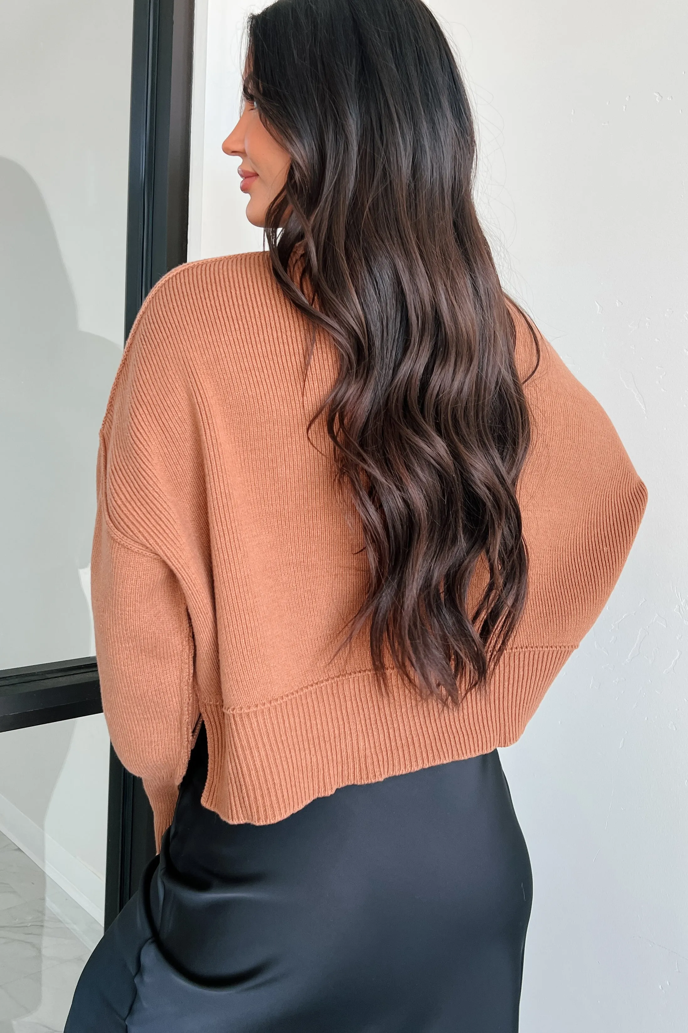 Cheerful Charm Oversized Zenana Crop Sweater (Deep Camel)