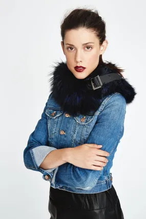 Chelsea Blue Silver Fox Fur Collar