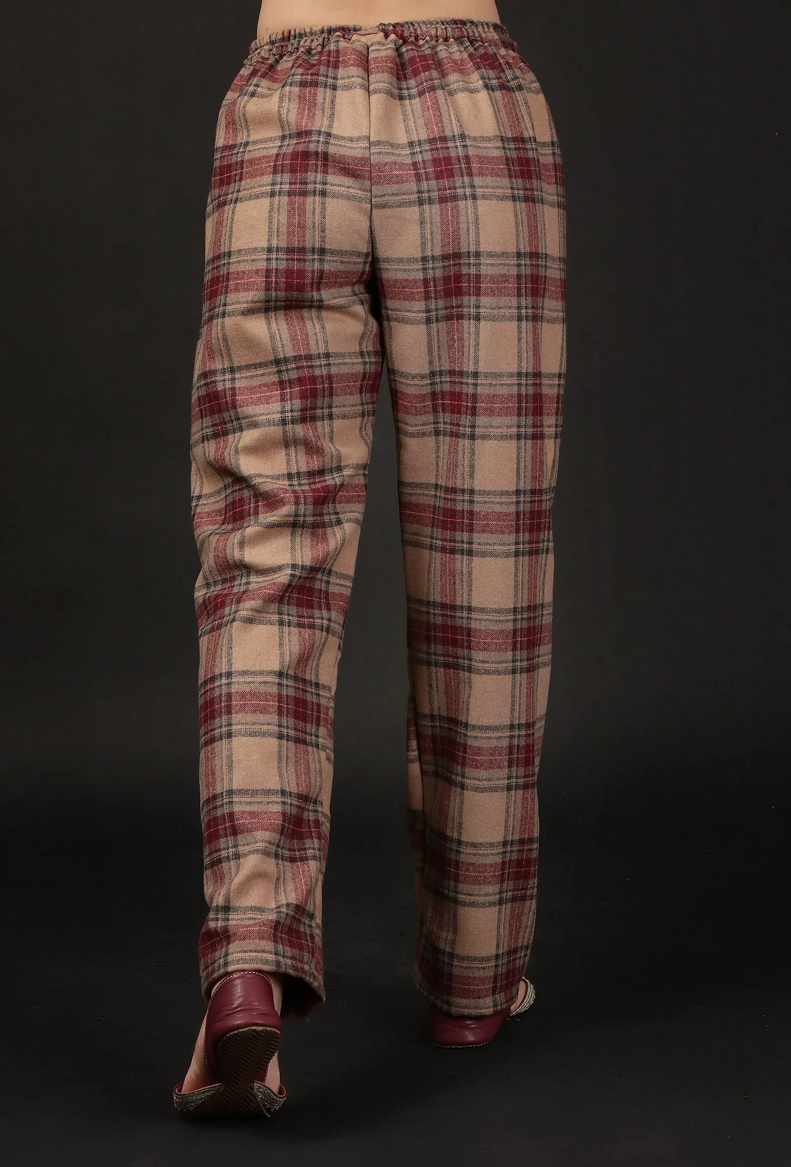 Chestnut Brown Woven Tartan Checks Woolen Straight Pants