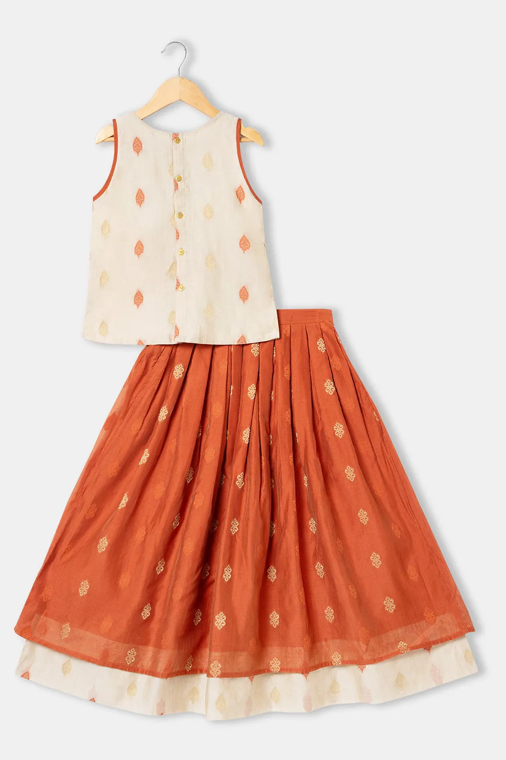 Chittythalli Ruffle Detailing Short Sleeve Ethnic Pavadai Set - Orange - PS28