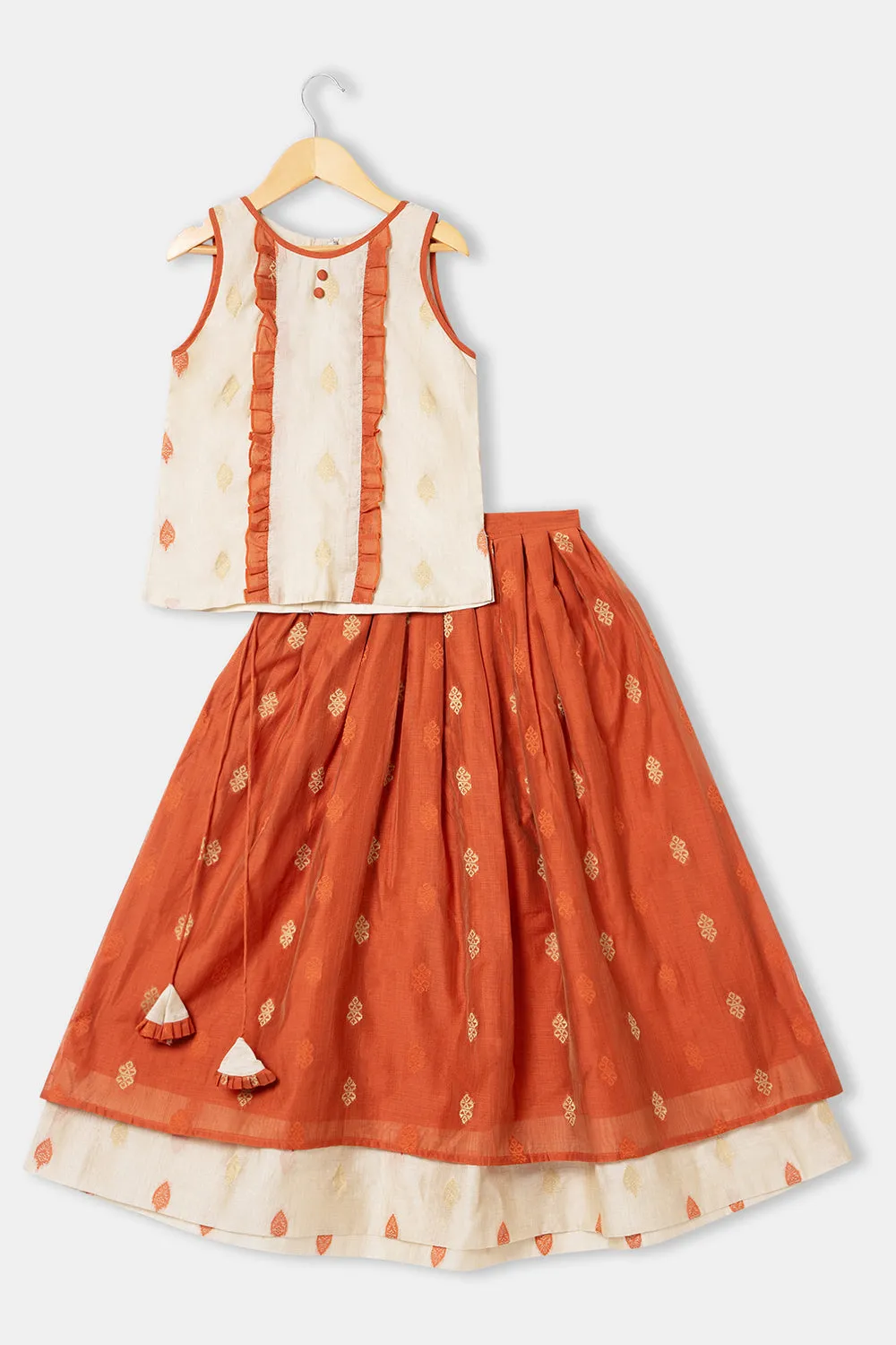 Chittythalli Ruffle Detailing Short Sleeve Ethnic Pavadai Set - Orange - PS28