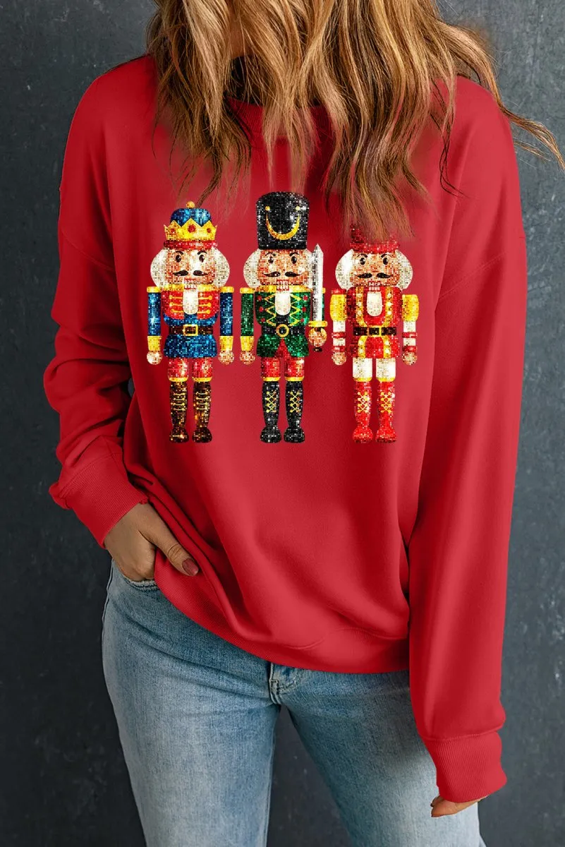 Christmas Sequin Metallic Nutcracker Sweatshirt