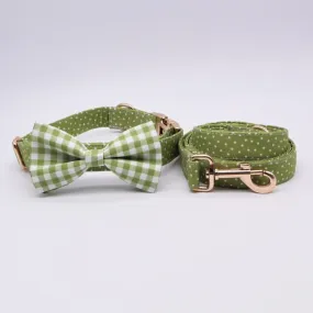 Classic Green Polka Dots Bow  ID Collar And Leash Set: Personalized