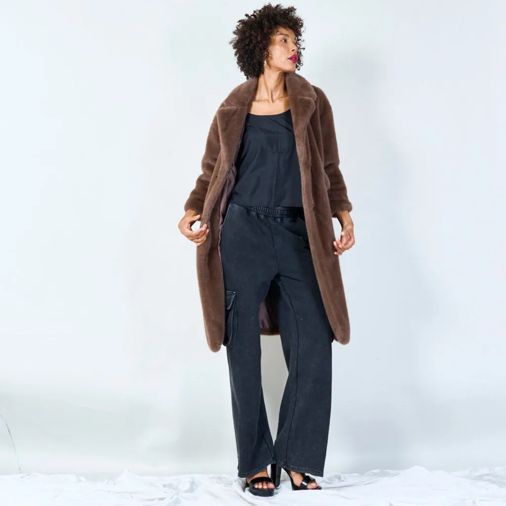 Classic oversized faux fur coat with button closure wholesale