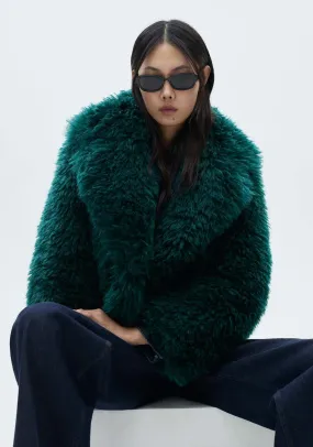 Coat with fur-effect lapels - Medium Blue