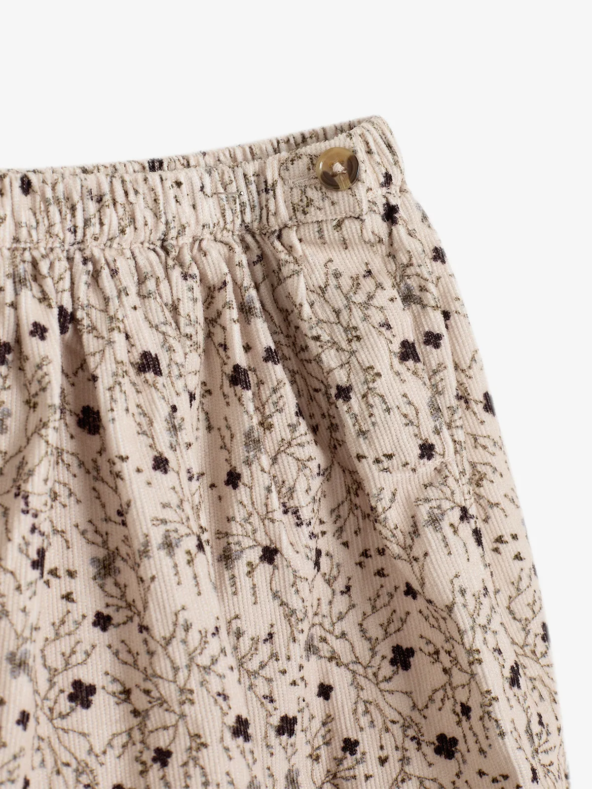 Corduroy Skirt w. Floral Print - Kids - Moonlight/Purple