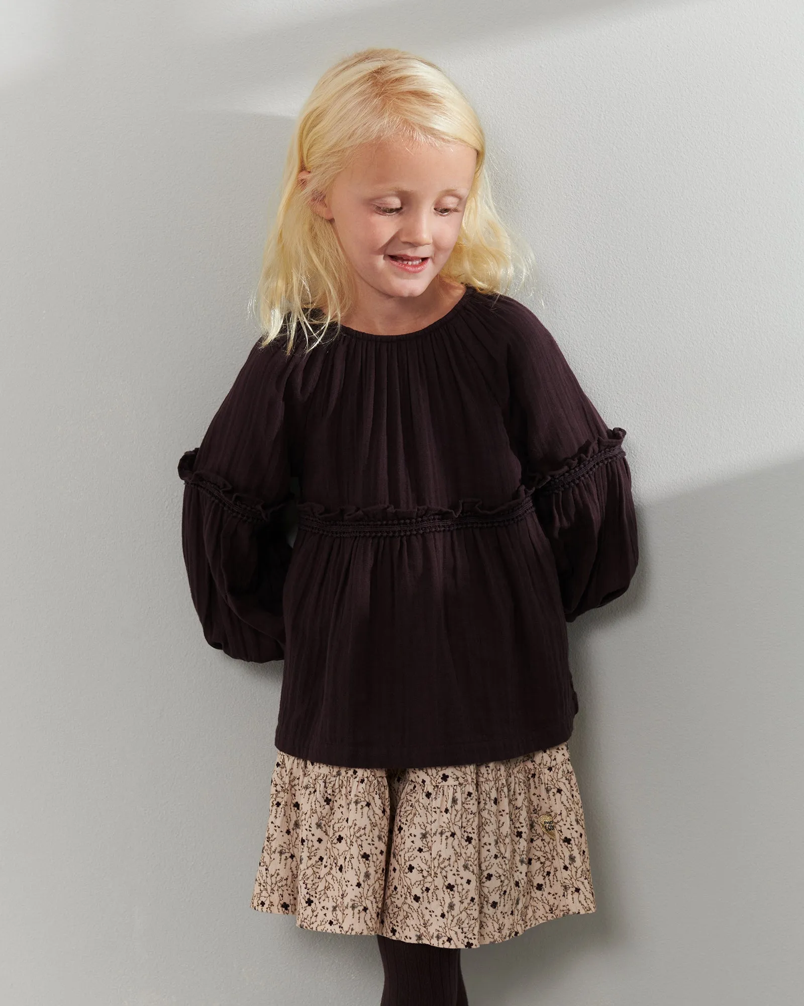 Corduroy Skirt w. Floral Print - Kids - Moonlight/Purple