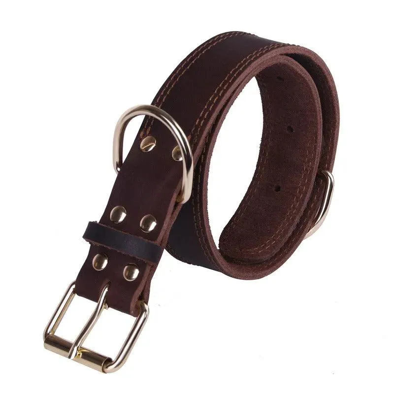 Cowhide Dog Collar with Vintage Copper Hook Buckle