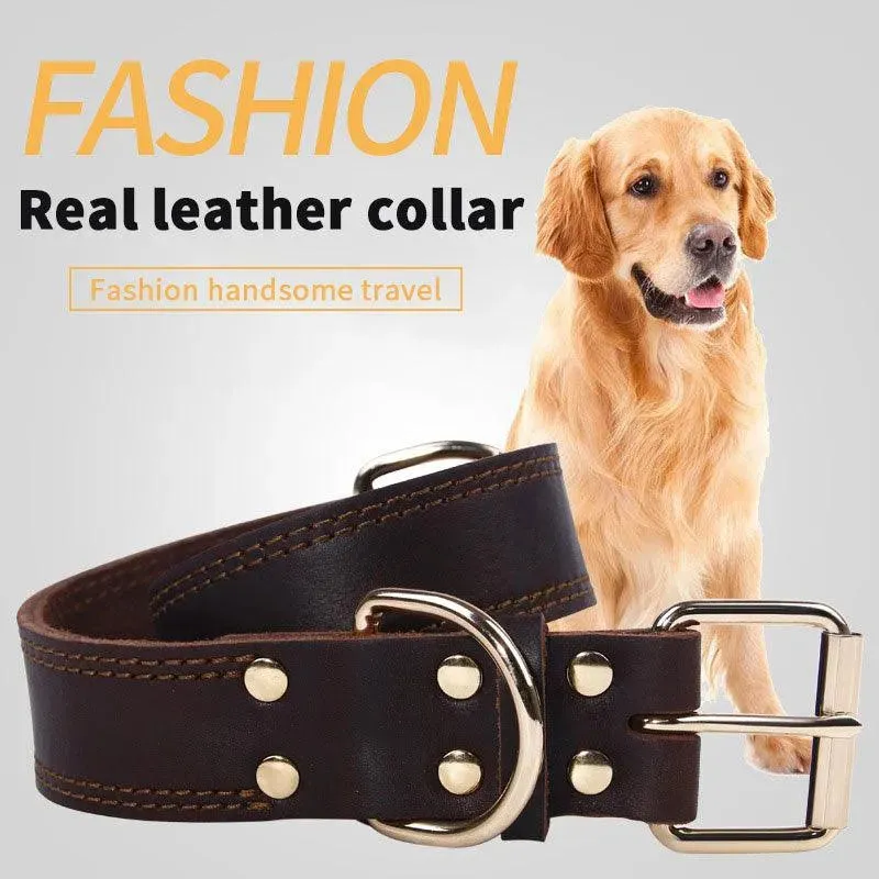 Cowhide Dog Collar with Vintage Copper Hook Buckle