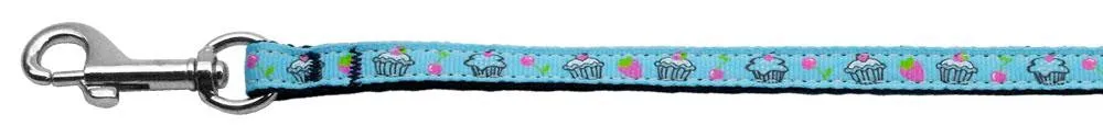 Cupcakes Nylon Ribbon Leash Baby Blue 3-8 wide 6ft Long