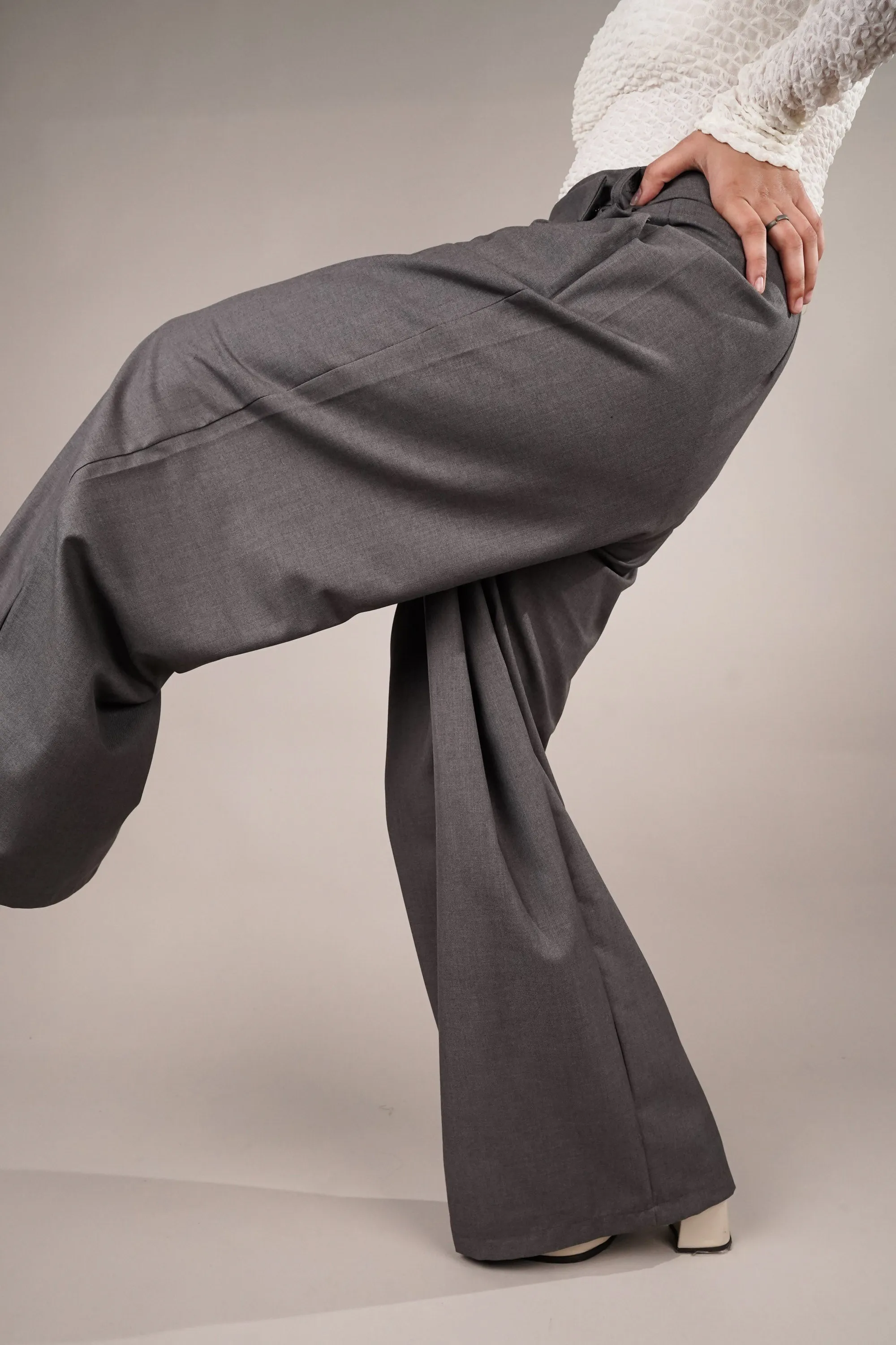 Draped Grey Asymmetrical Pants