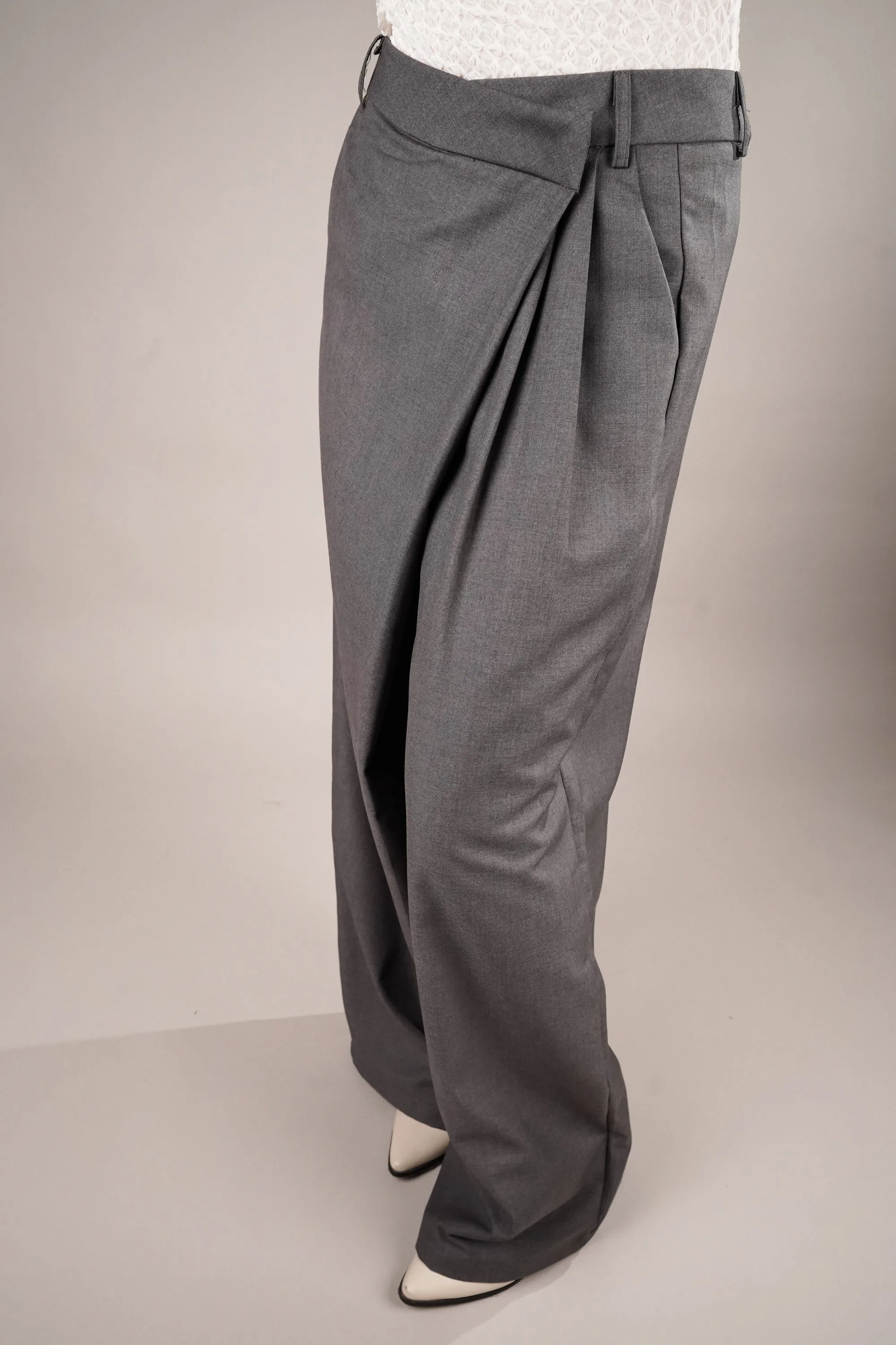 Draped Grey Asymmetrical Pants