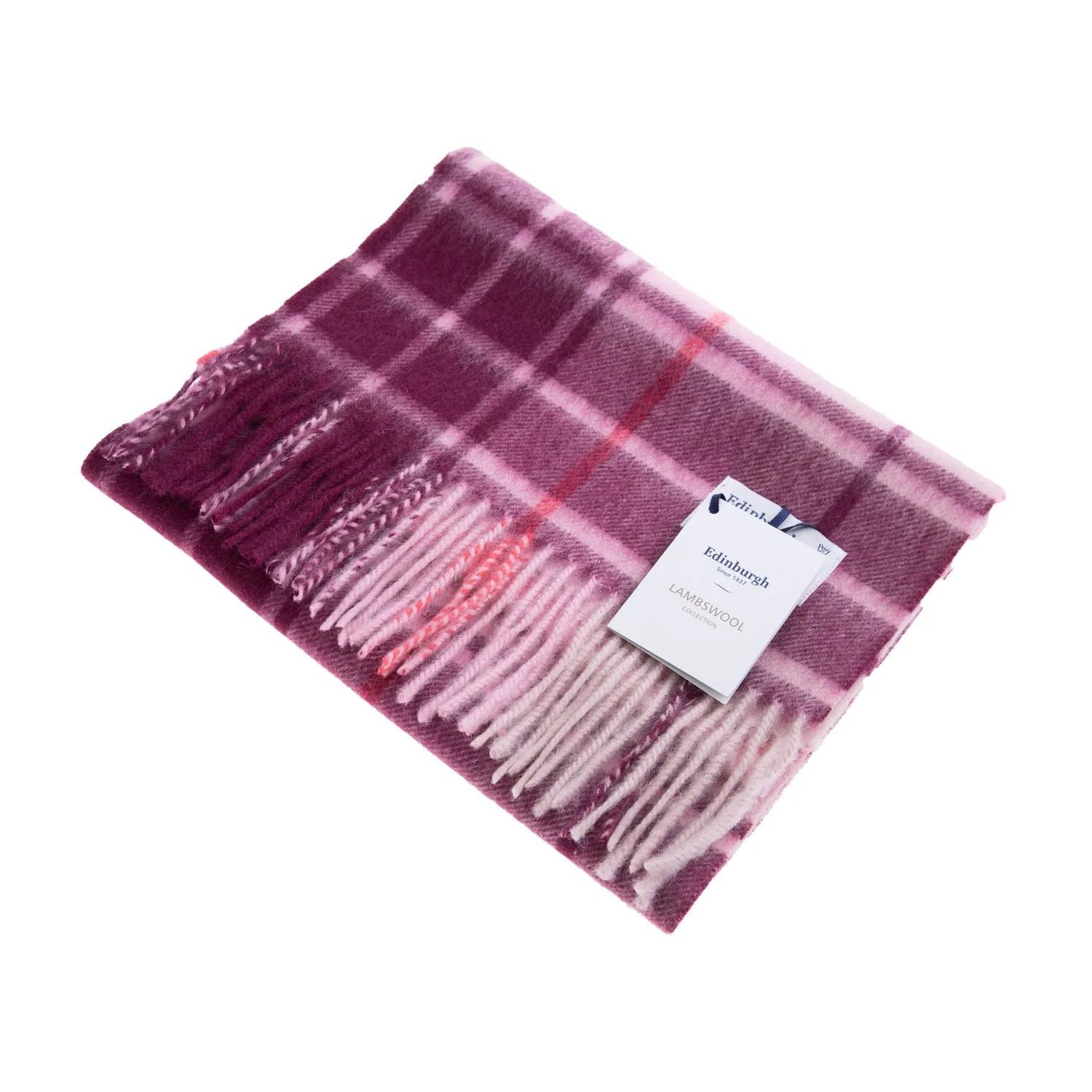 Edinburgh 100% Lambswool Tartan Scarf Mill Check Pink