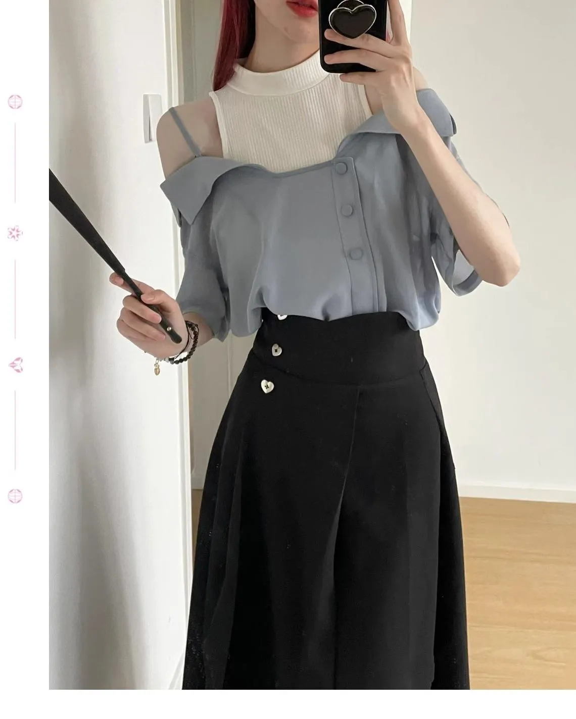 Elegant Outfit Set Chiffon Blouse Suspender Skirt Set