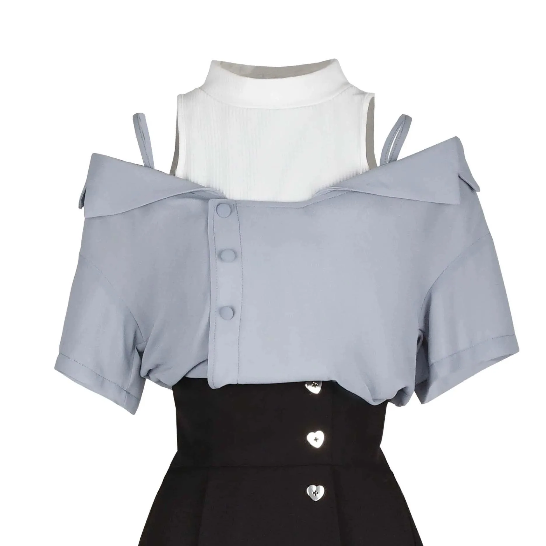 Elegant Outfit Set Chiffon Blouse Suspender Skirt Set