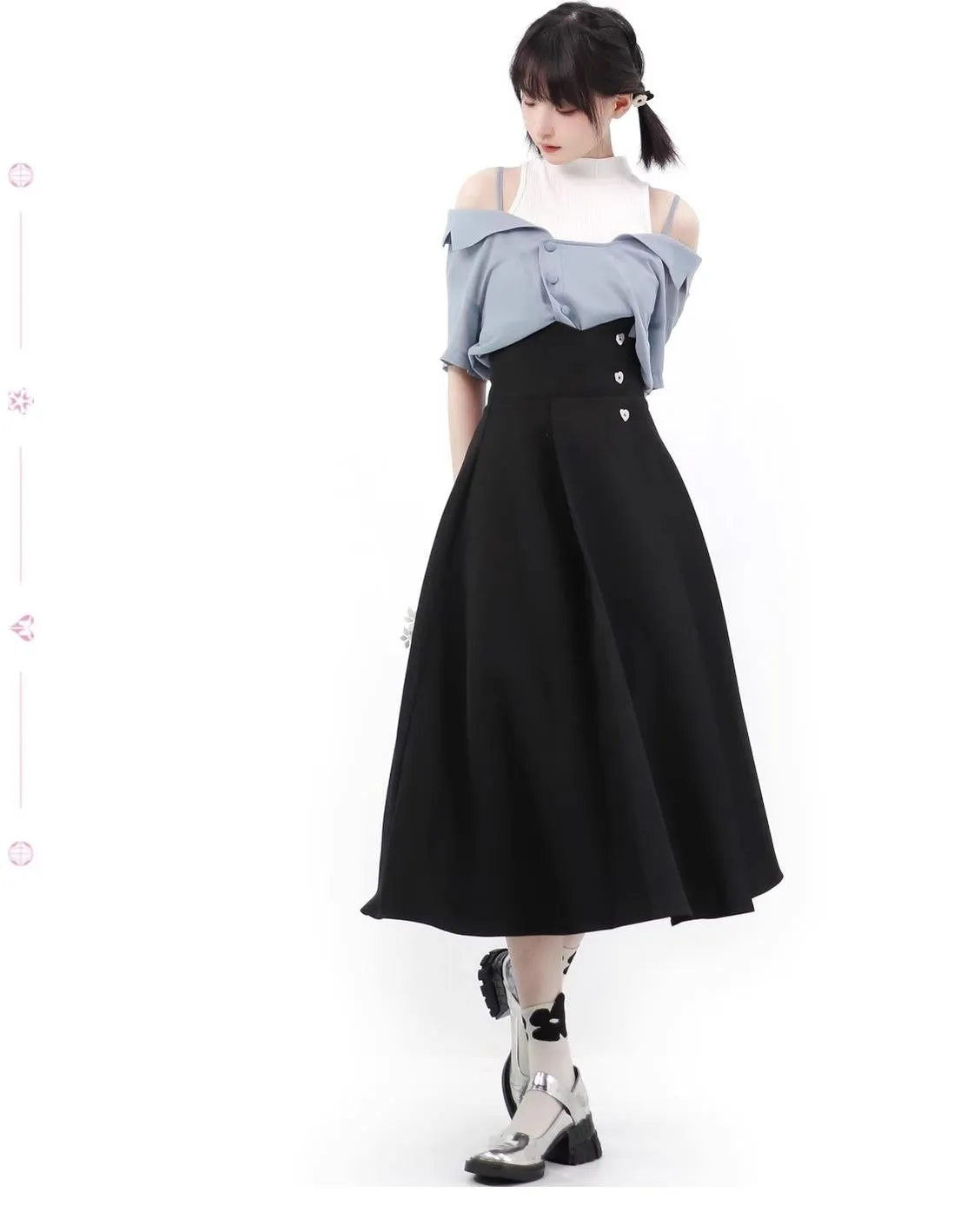 Elegant Outfit Set Chiffon Blouse Suspender Skirt Set