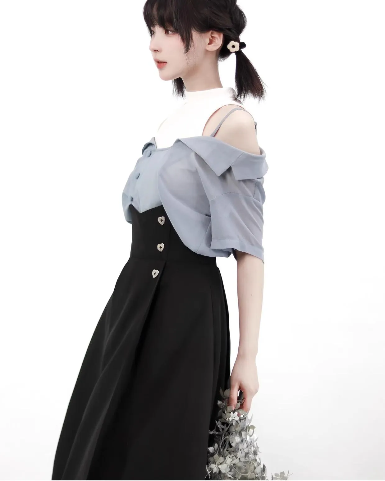 Elegant Outfit Set Chiffon Blouse Suspender Skirt Set