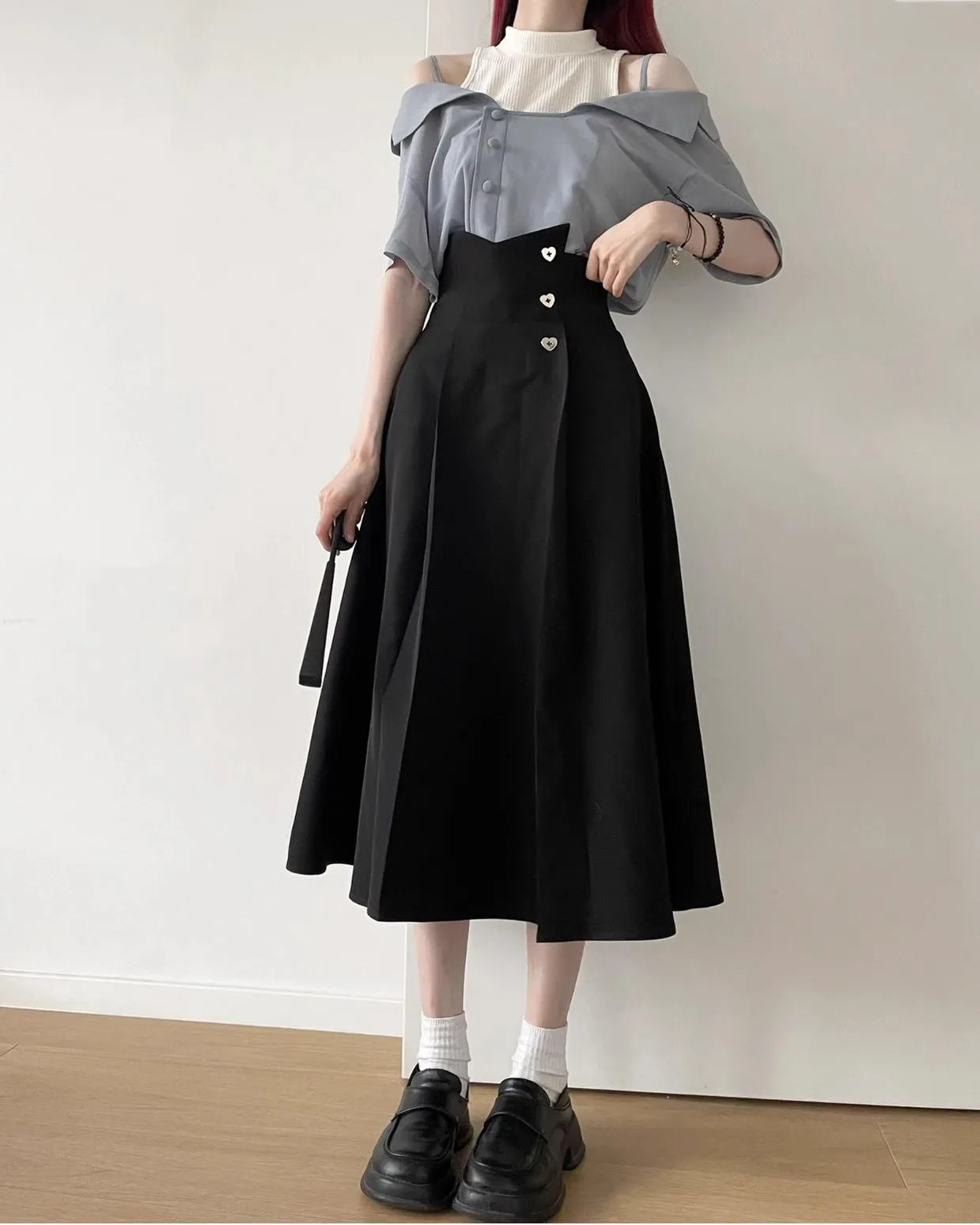 Elegant Outfit Set Chiffon Blouse Suspender Skirt Set