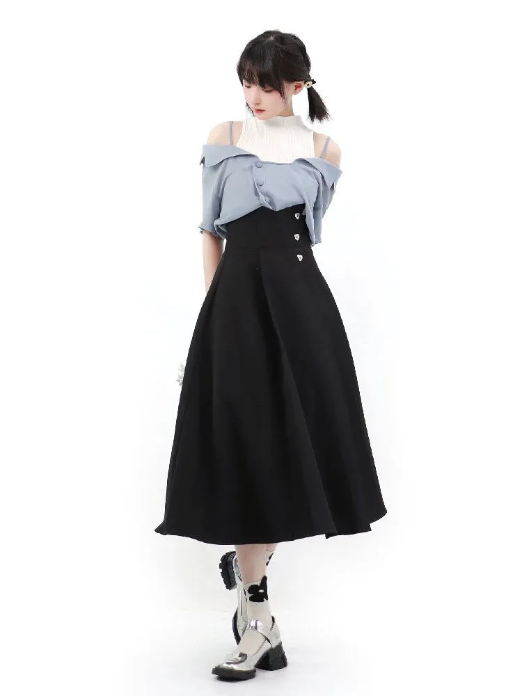 Elegant Outfit Set Chiffon Blouse Suspender Skirt Set