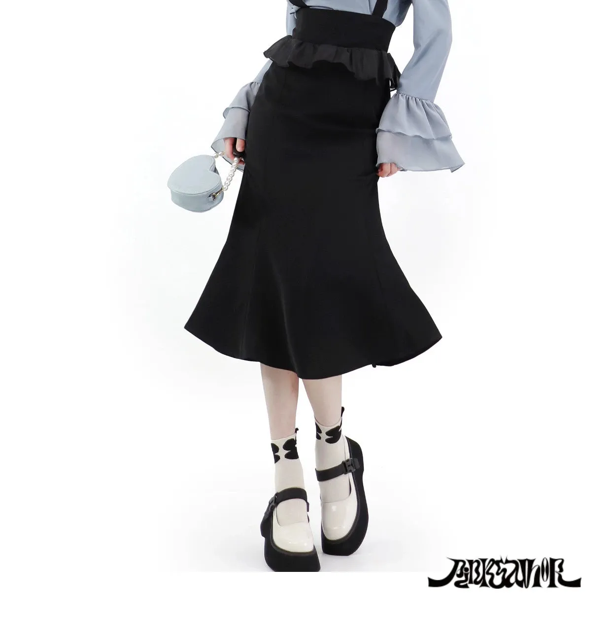 Elegant Outfit Set Chiffon Blouse Suspender Skirt Set