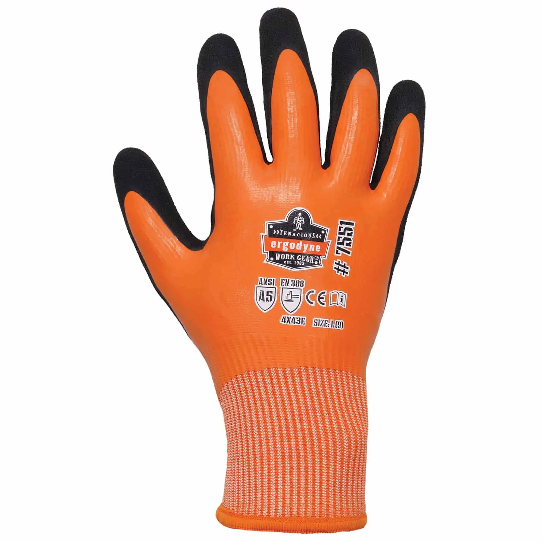 Ergodyne 17994 7551-CASE L Orange ANSI A5 Coated Waterproof CR Gloves 144-Pair