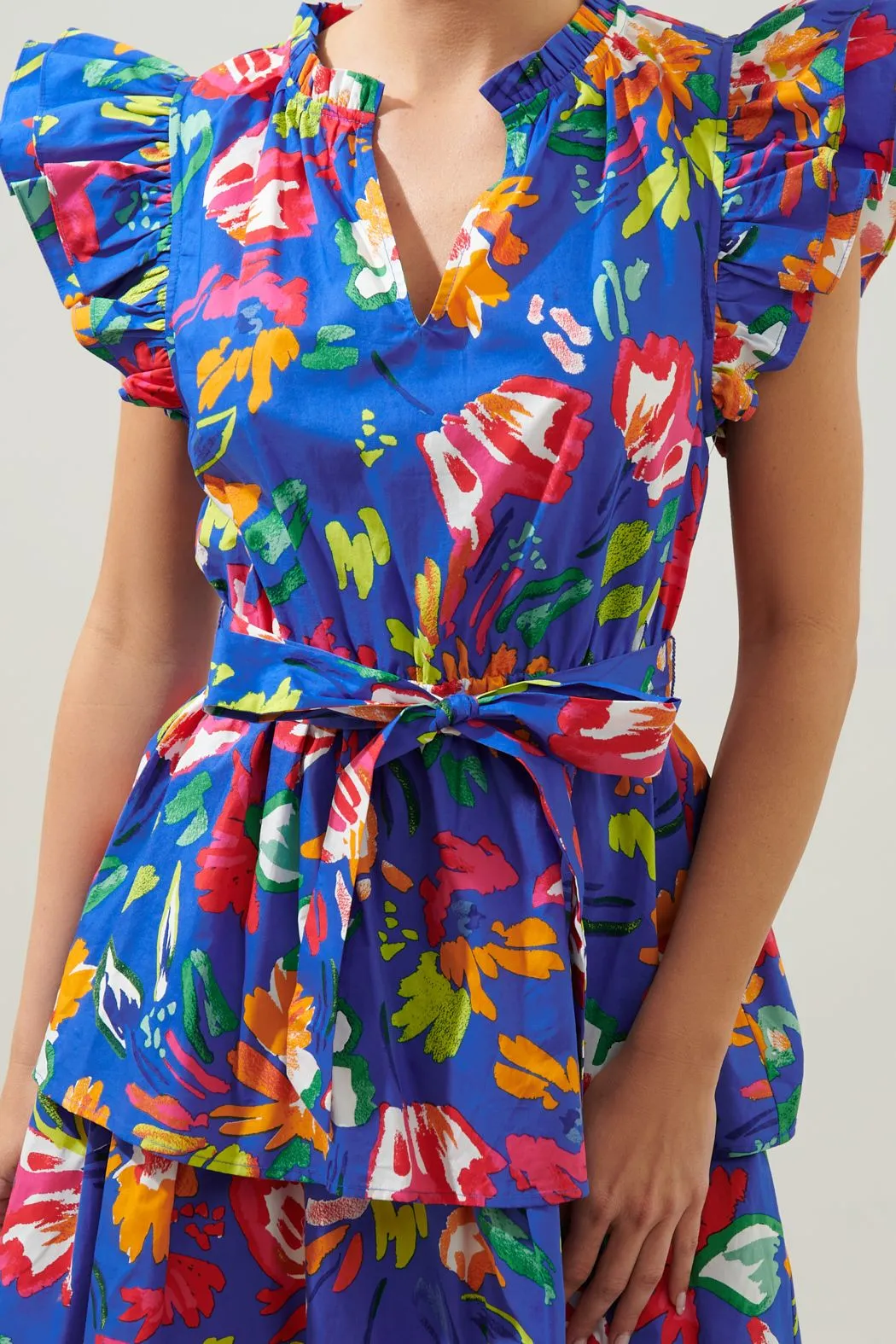 Esby Floral Strokes Marisol Tiered Mini Dress