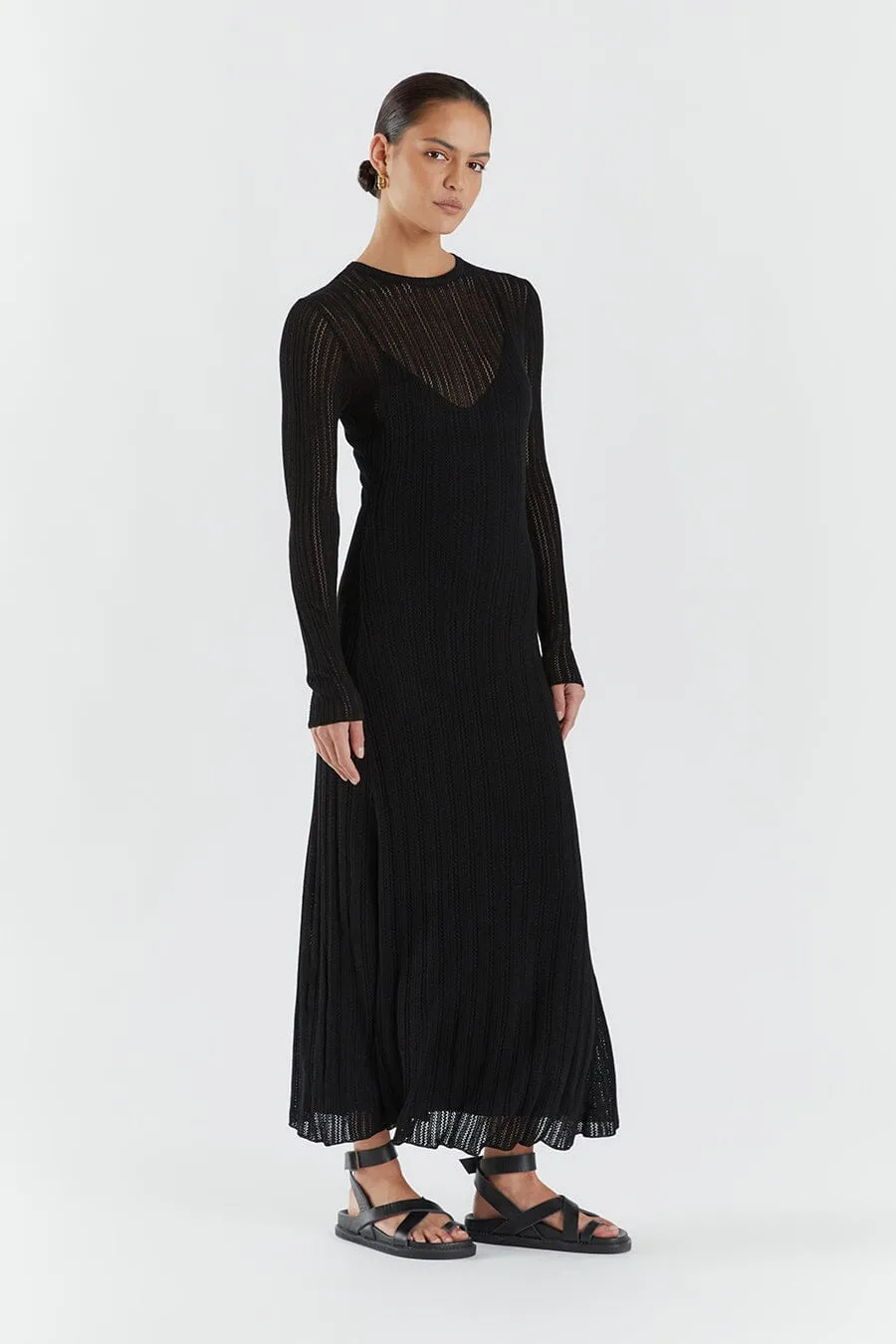 ESTELLA BLACK KNIT MIDI DRESS