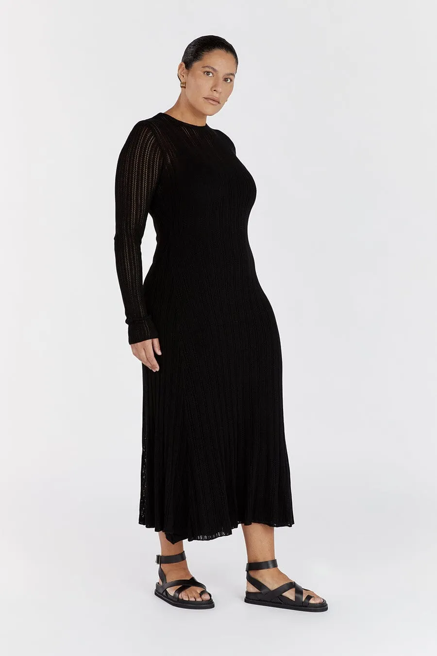 ESTELLA BLACK KNIT MIDI DRESS