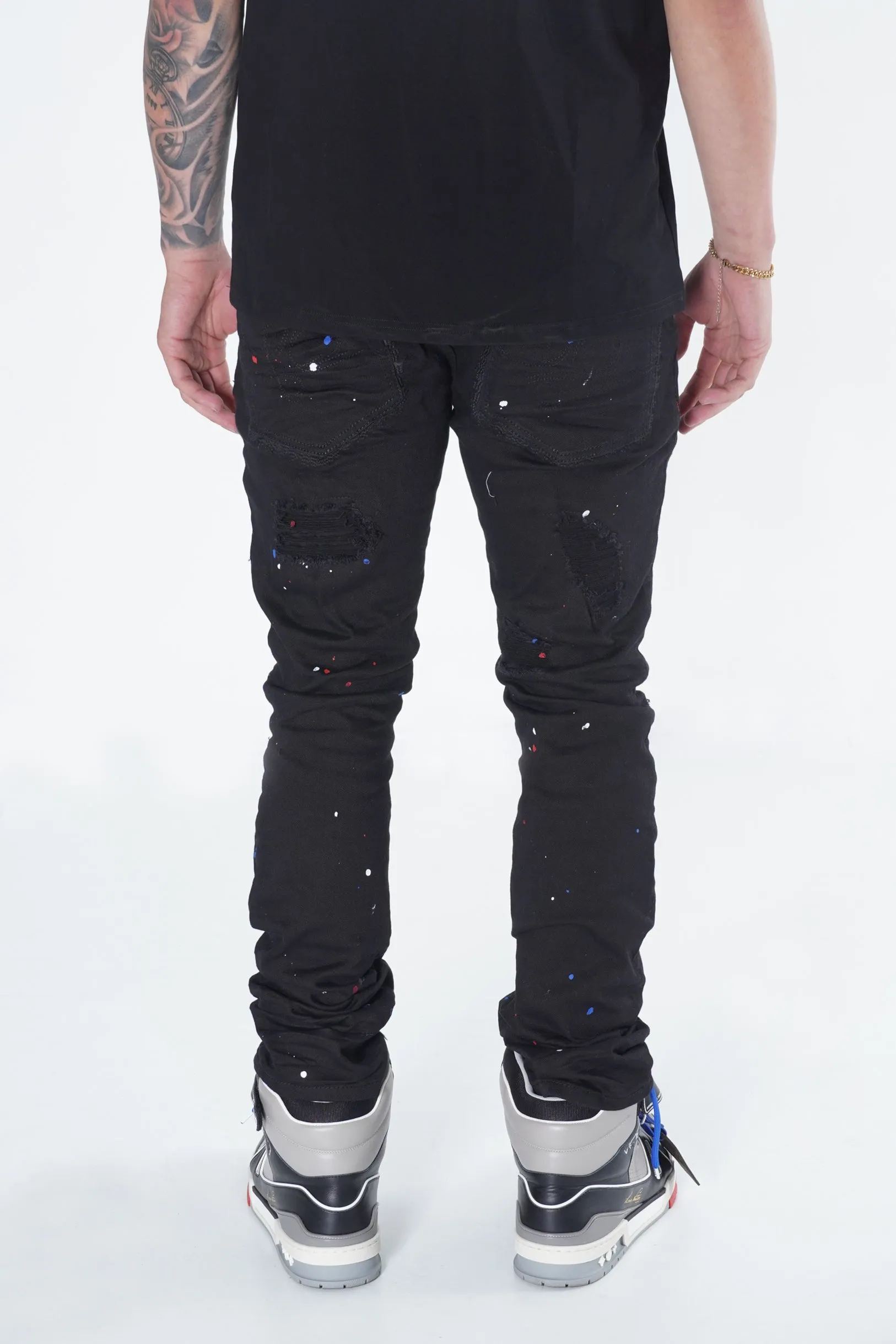 F1778  Frost Shredded Jeans w/ paint - Black