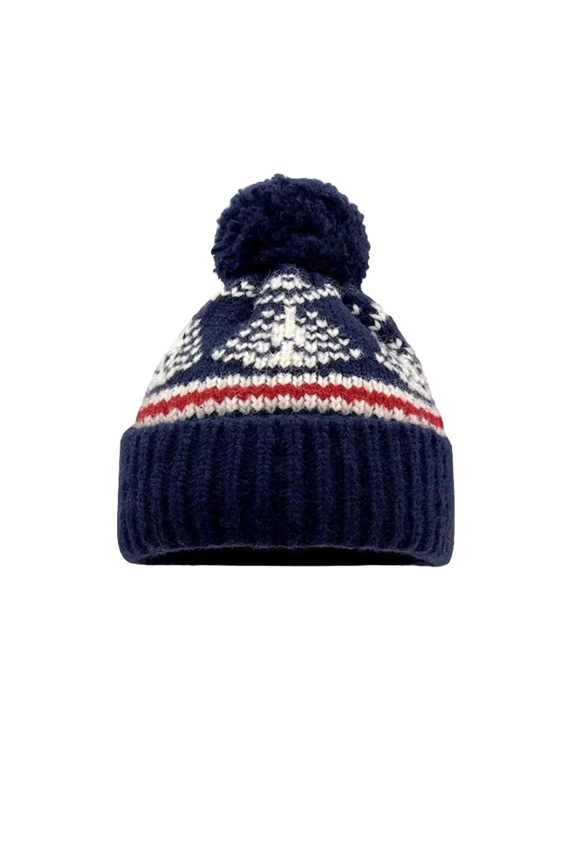 Fair Isle Rib Knit Pom Pom Beanie