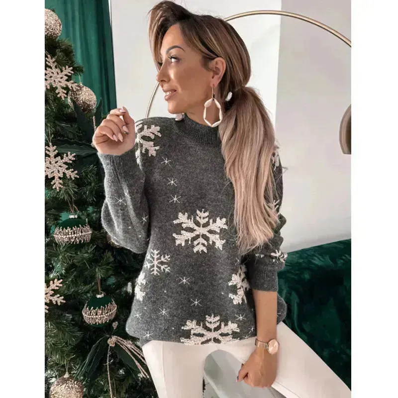 Fall Winter Knitted Cashmere Crewneck Ugly Christmas Sweater Pullover for women