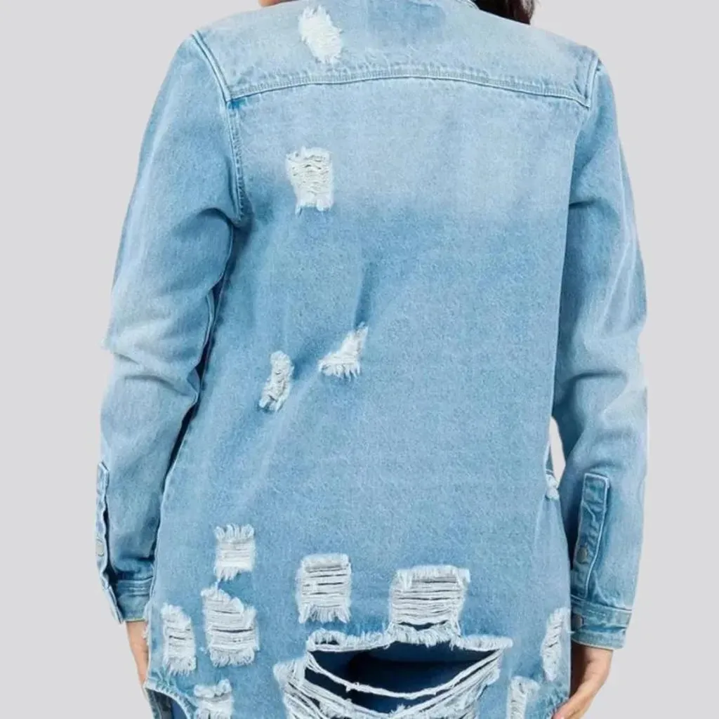 Fashionable long fit denim shirt for women