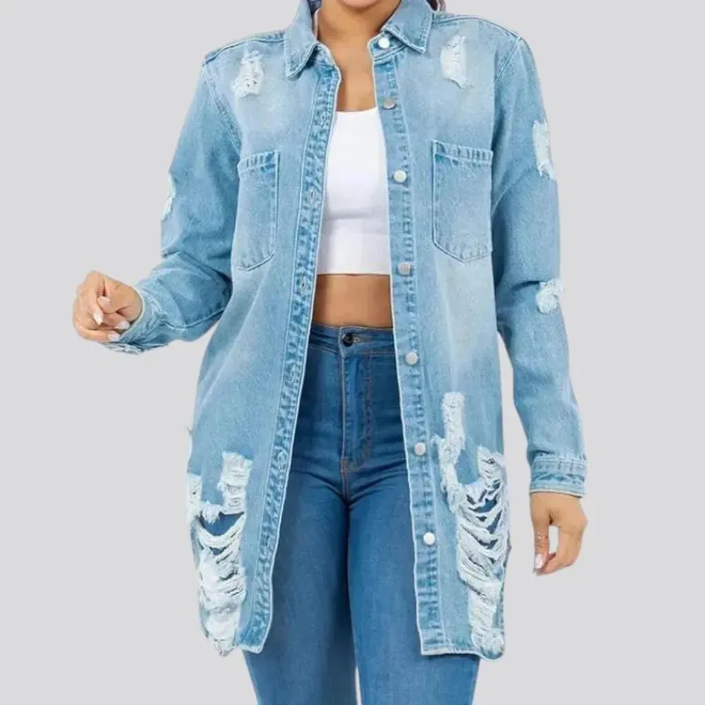 Fashionable long fit denim shirt for women