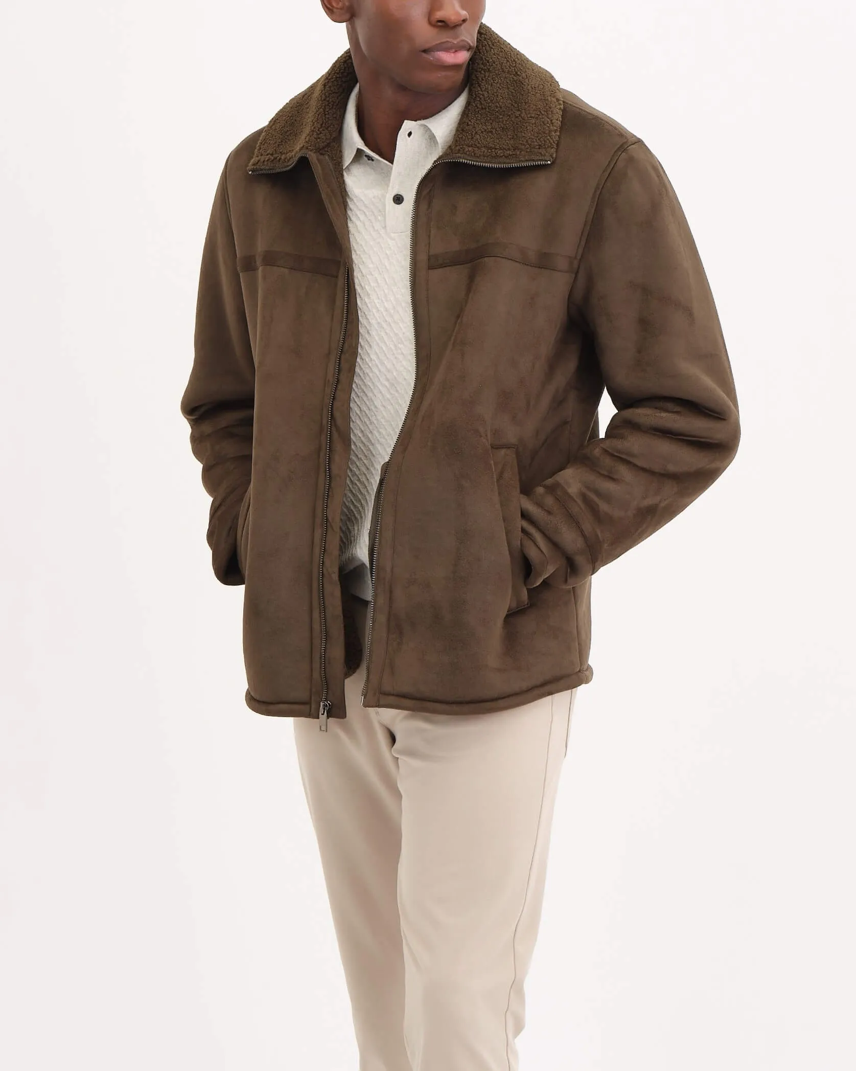 Faux Suede Zip Front Jacket
